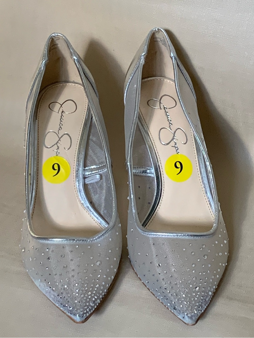 Jessica Simpson Kinley Silver Rhinestone Embellished Pumps Heels Size 9M